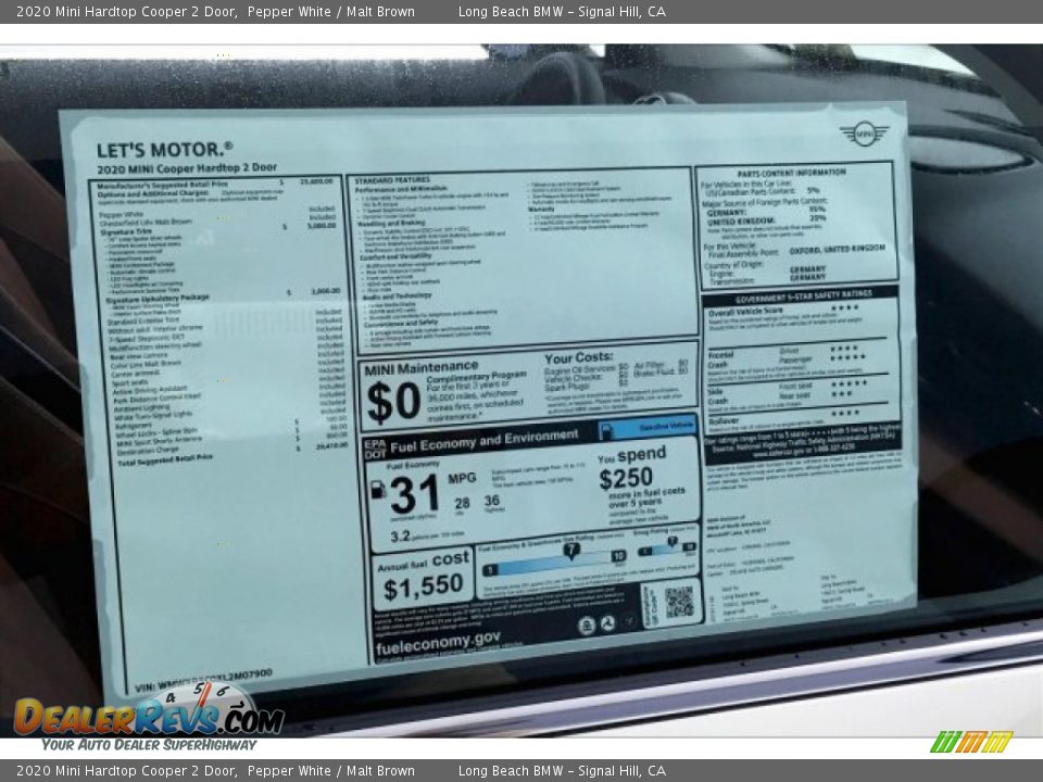 2020 Mini Hardtop Cooper 2 Door Pepper White / Malt Brown Photo #10