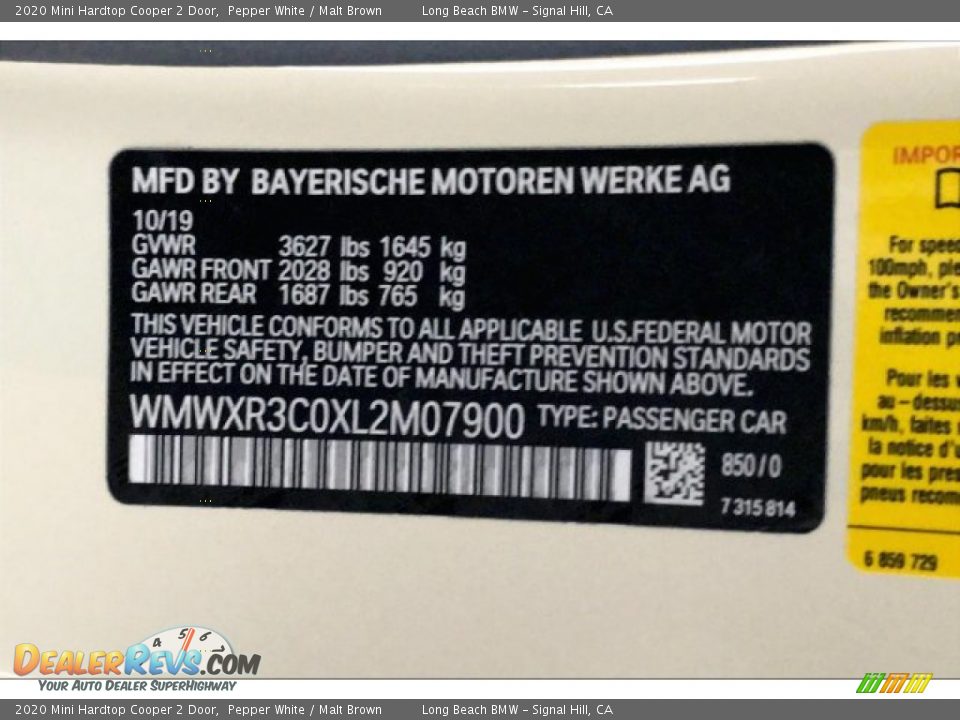 2020 Mini Hardtop Cooper 2 Door Pepper White / Malt Brown Photo #11
