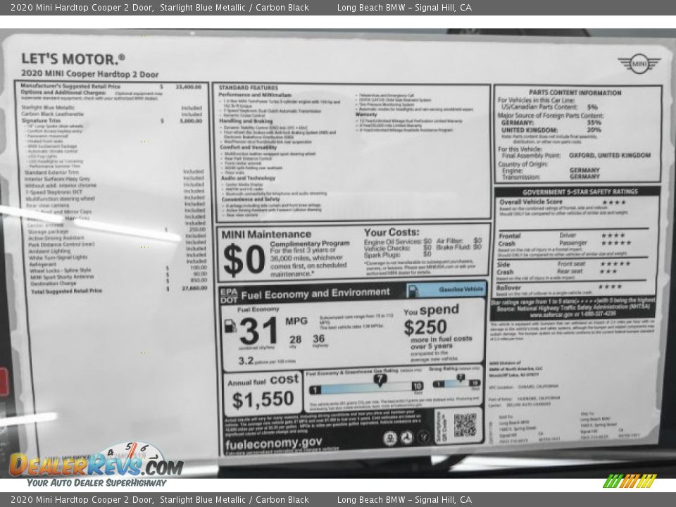 2020 Mini Hardtop Cooper 2 Door Window Sticker Photo #11