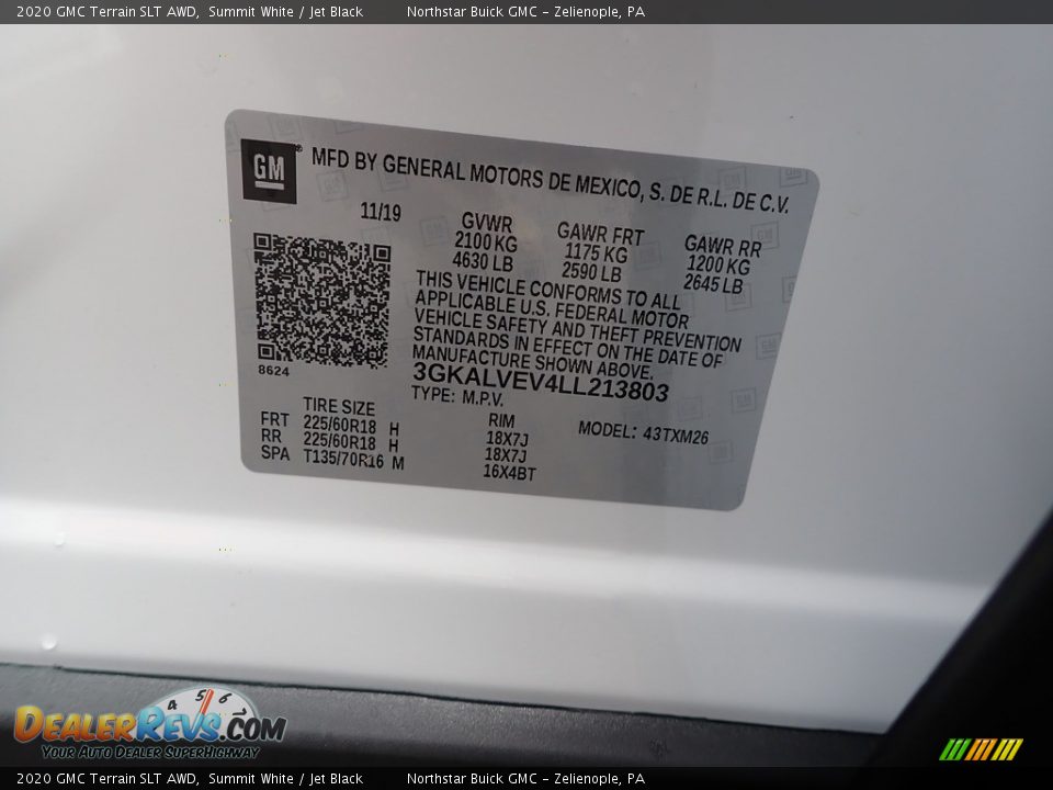 2020 GMC Terrain SLT AWD Summit White / Jet Black Photo #11
