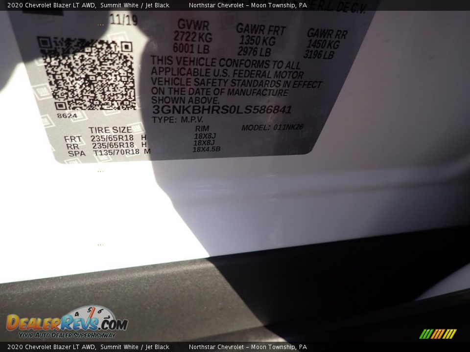 2020 Chevrolet Blazer LT AWD Summit White / Jet Black Photo #15