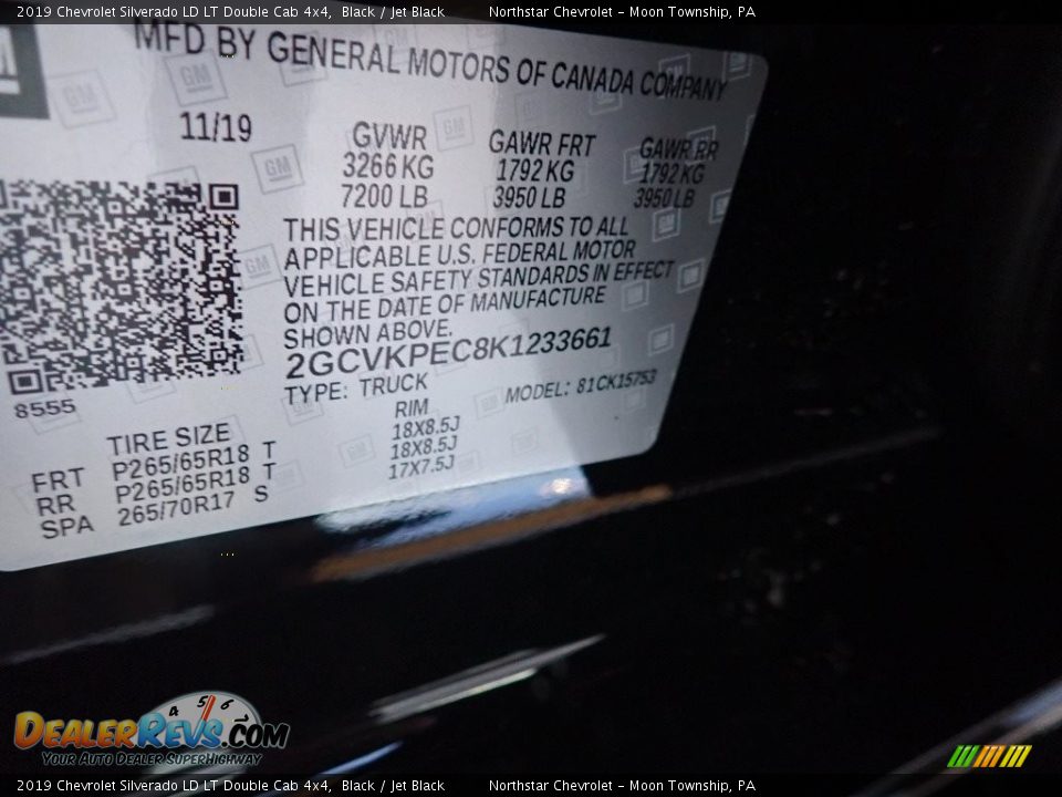 2019 Chevrolet Silverado LD LT Double Cab 4x4 Black / Jet Black Photo #13