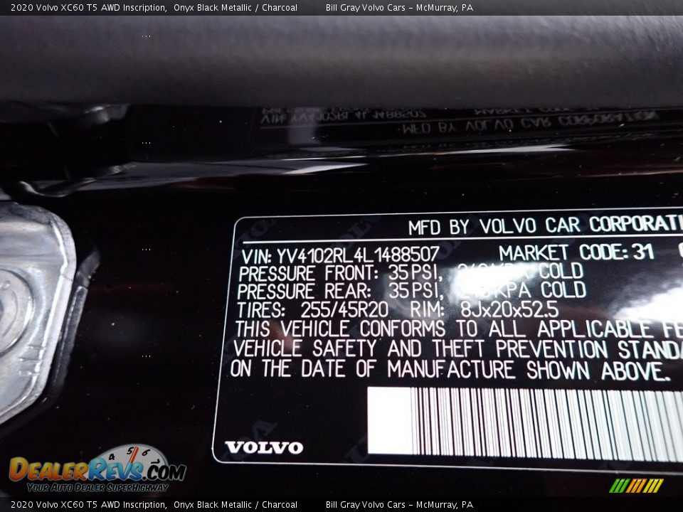 2020 Volvo XC60 T5 AWD Inscription Onyx Black Metallic / Charcoal Photo #11