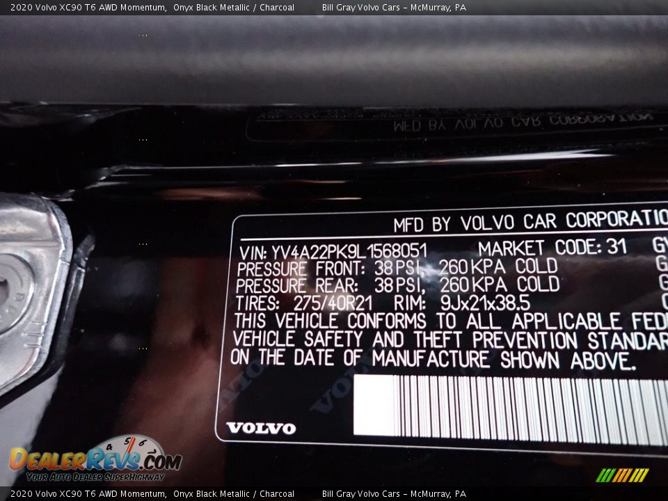 2020 Volvo XC90 T6 AWD Momentum Onyx Black Metallic / Charcoal Photo #11