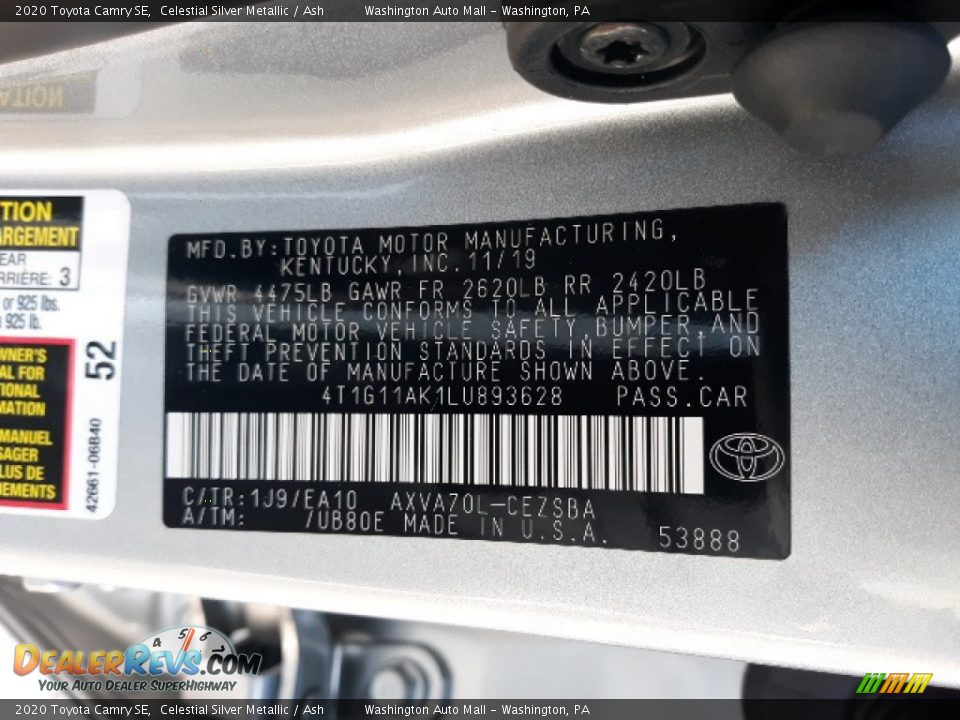 2020 Toyota Camry SE Celestial Silver Metallic / Ash Photo #11
