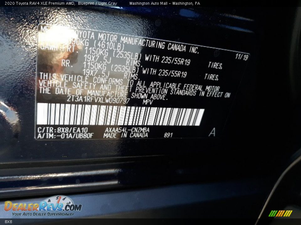 Toyota Color Code 8X8 Blueprint