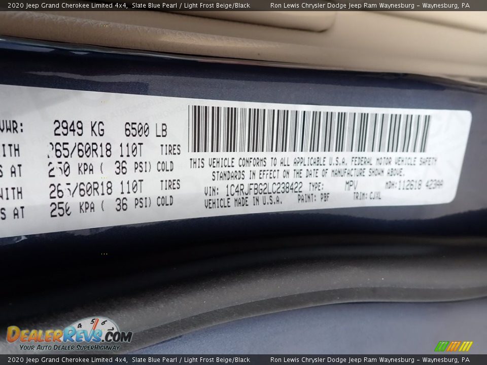 2020 Jeep Grand Cherokee Limited 4x4 Slate Blue Pearl / Light Frost Beige/Black Photo #16