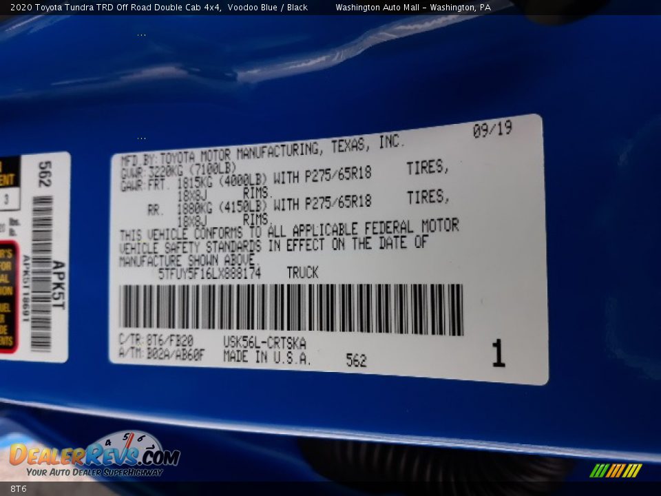 Toyota Color Code 8T6 Voodoo Blue