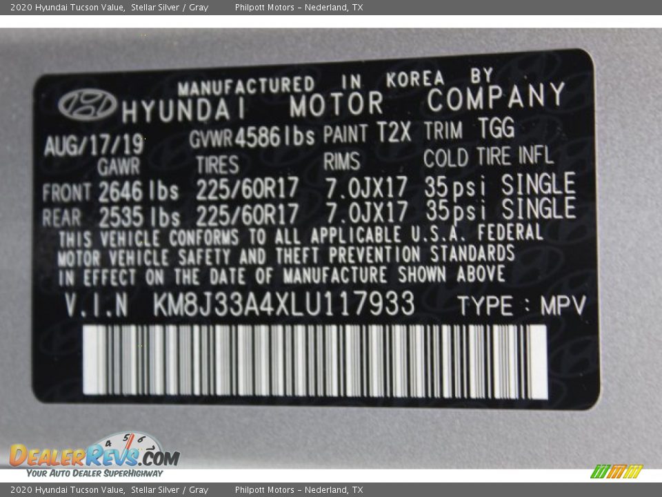 2020 Hyundai Tucson Value Stellar Silver / Gray Photo #30