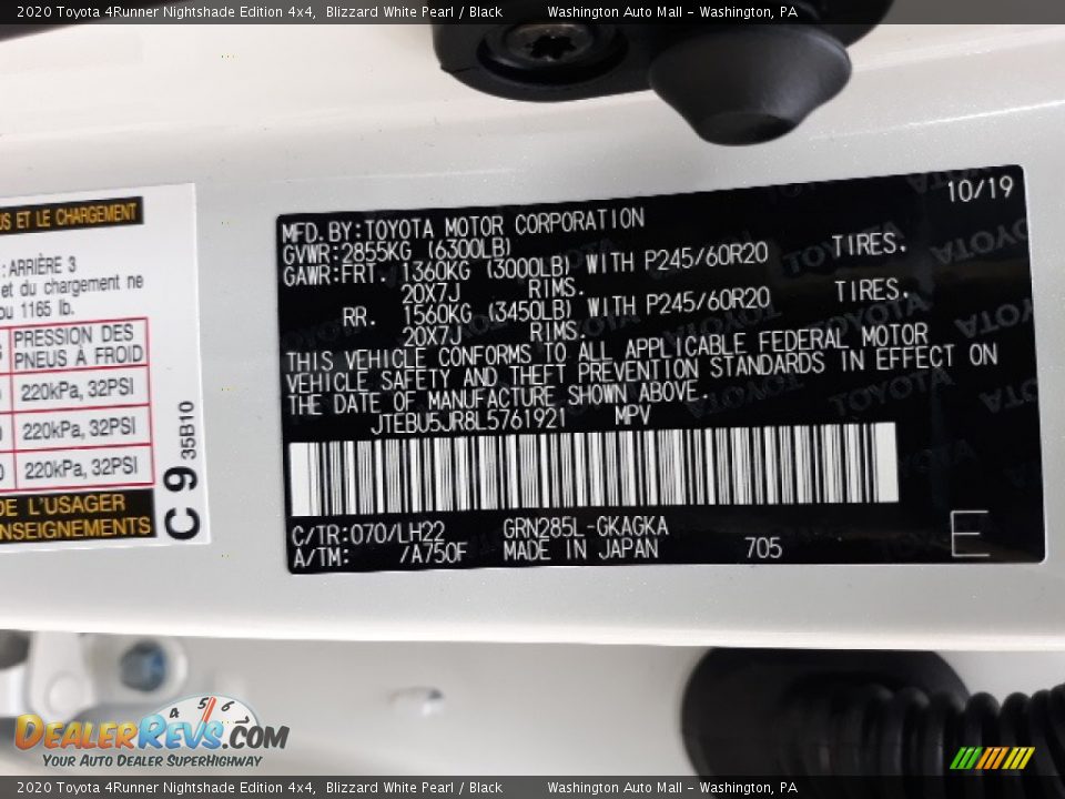 2020 Toyota 4Runner Nightshade Edition 4x4 Blizzard White Pearl / Black Photo #12