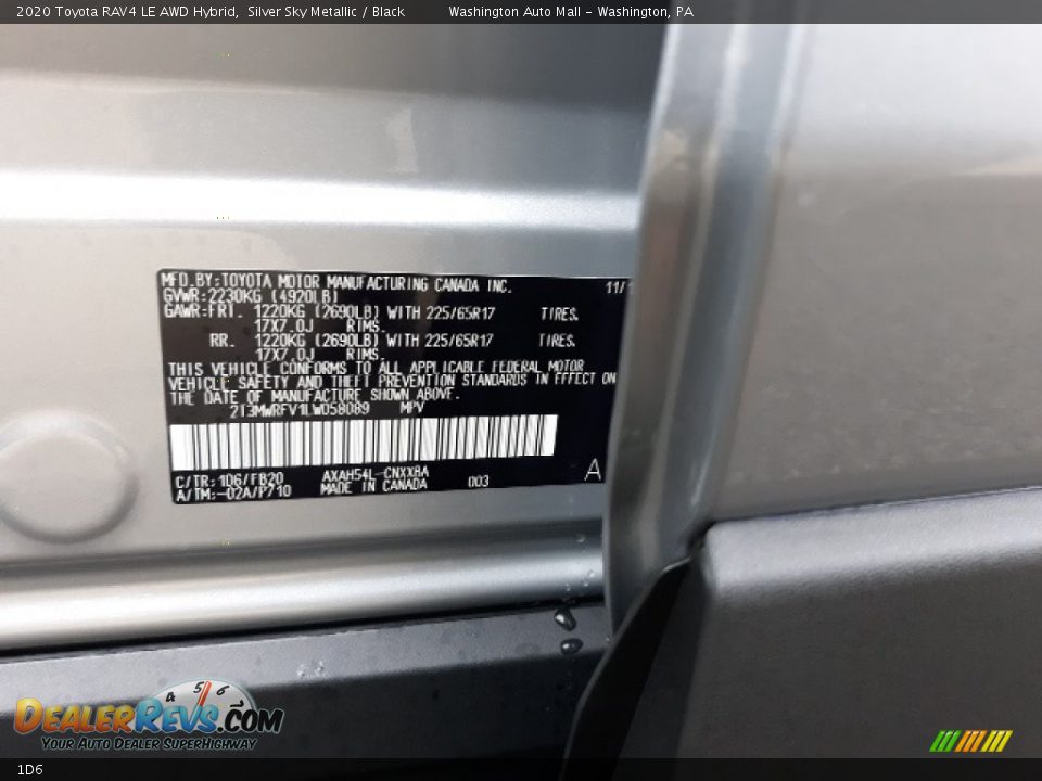 Toyota Color Code 1D6 Silver Sky Metallic