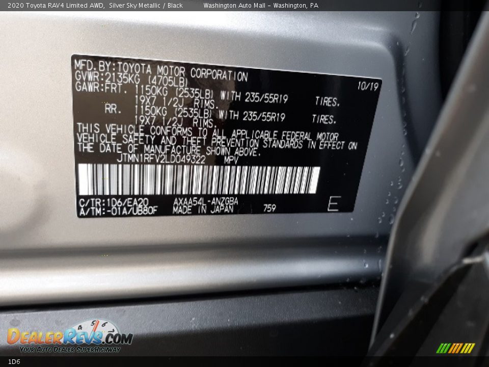 Toyota Color Code 1D6 Silver Sky Metallic