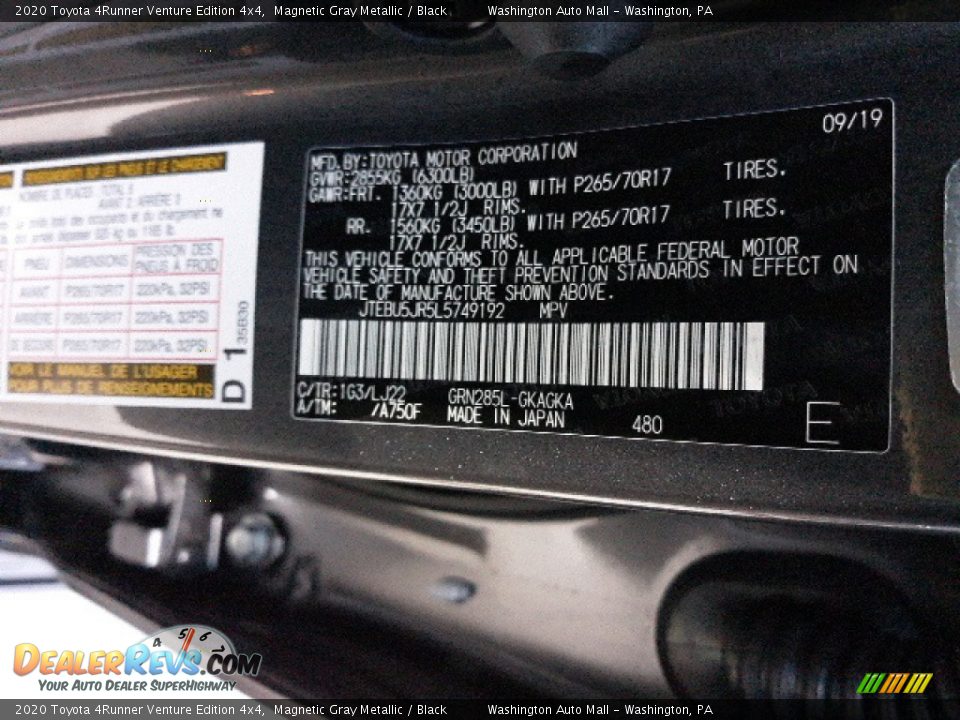 2020 Toyota 4Runner Venture Edition 4x4 Magnetic Gray Metallic / Black Photo #10