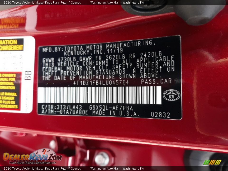 2020 Toyota Avalon Limited Ruby Flare Pearl / Cognac Photo #12