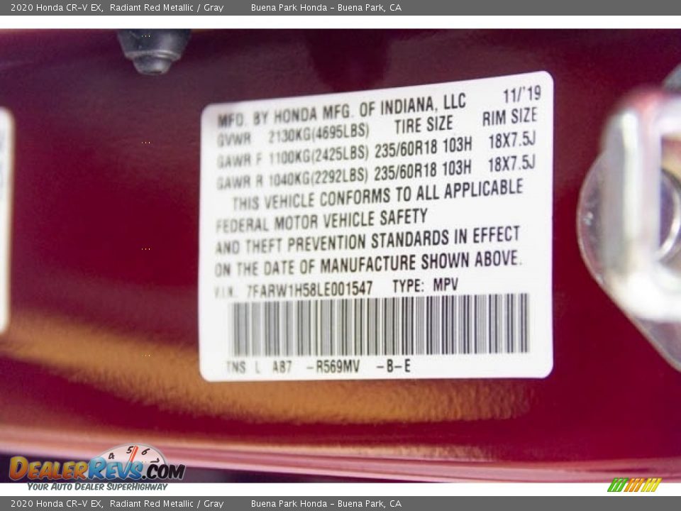 2020 Honda CR-V EX Radiant Red Metallic / Gray Photo #36