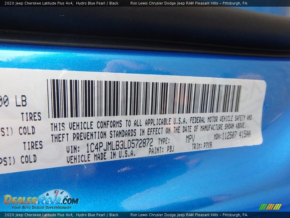 2020 Jeep Cherokee Latitude Plus 4x4 Hydro Blue Pearl / Black Photo #15