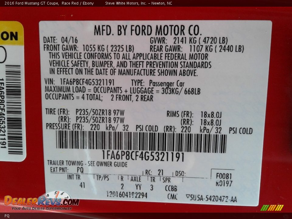 Ford Color Code PQ Race Red