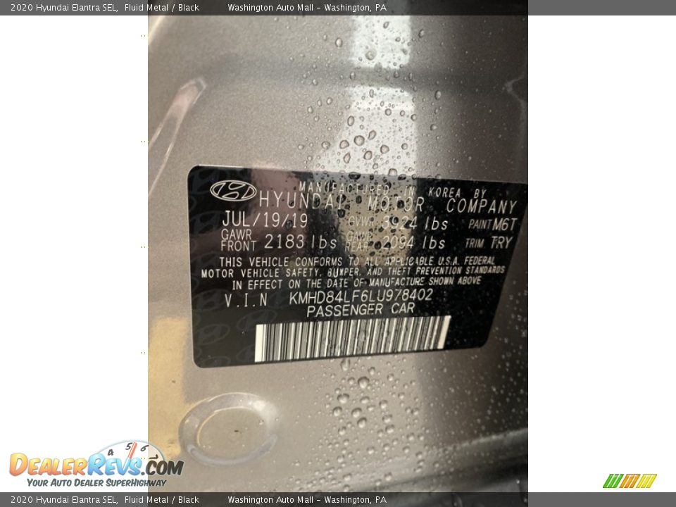 2020 Hyundai Elantra SEL Fluid Metal / Black Photo #10