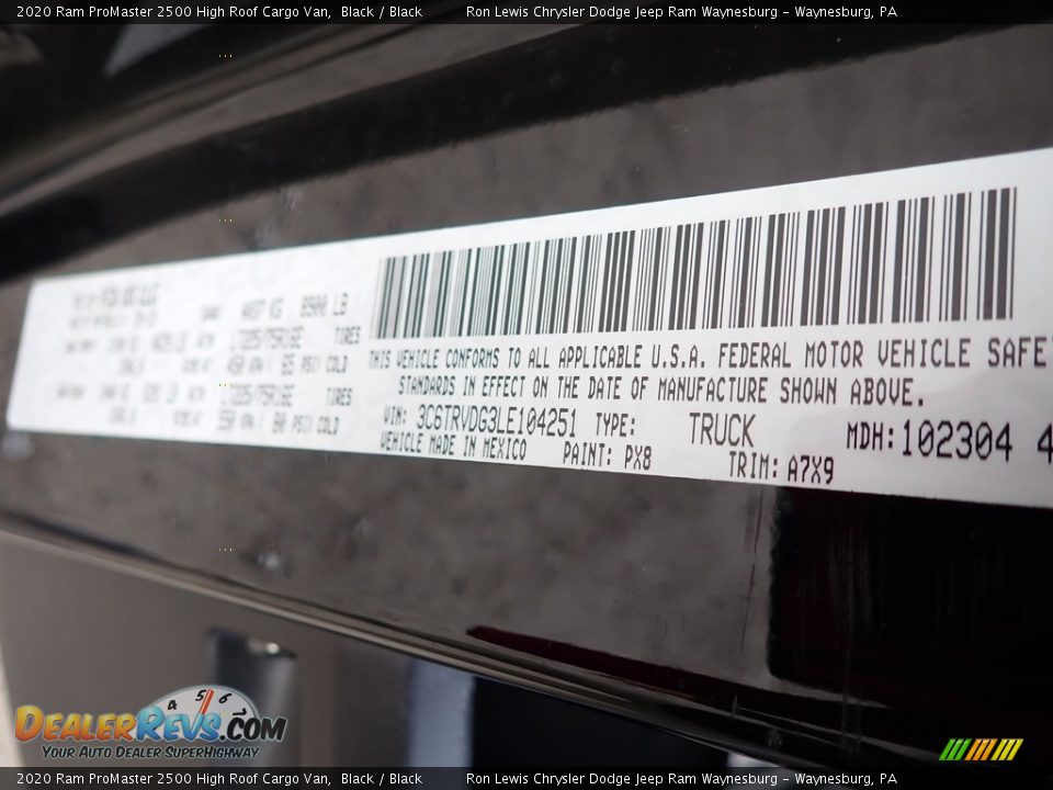 2020 Ram ProMaster 2500 High Roof Cargo Van Black / Black Photo #14