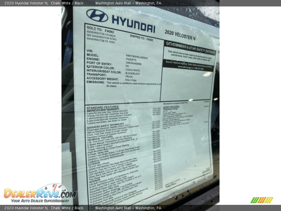 2020 Hyundai Veloster N Window Sticker Photo #12
