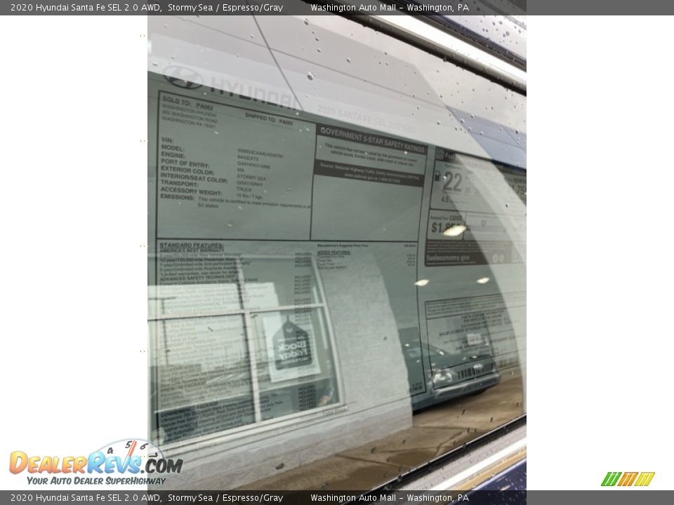 2020 Hyundai Santa Fe SEL 2.0 AWD Stormy Sea / Espresso/Gray Photo #15