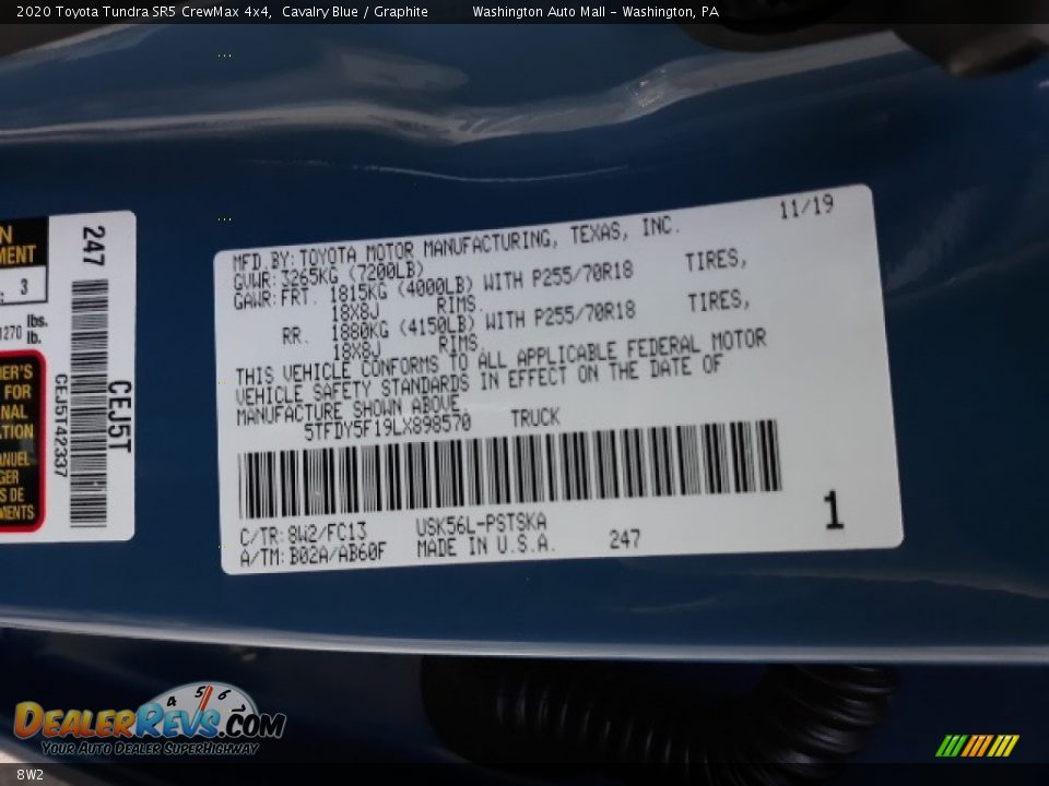 Toyota Color Code 8W2 Cavalry Blue