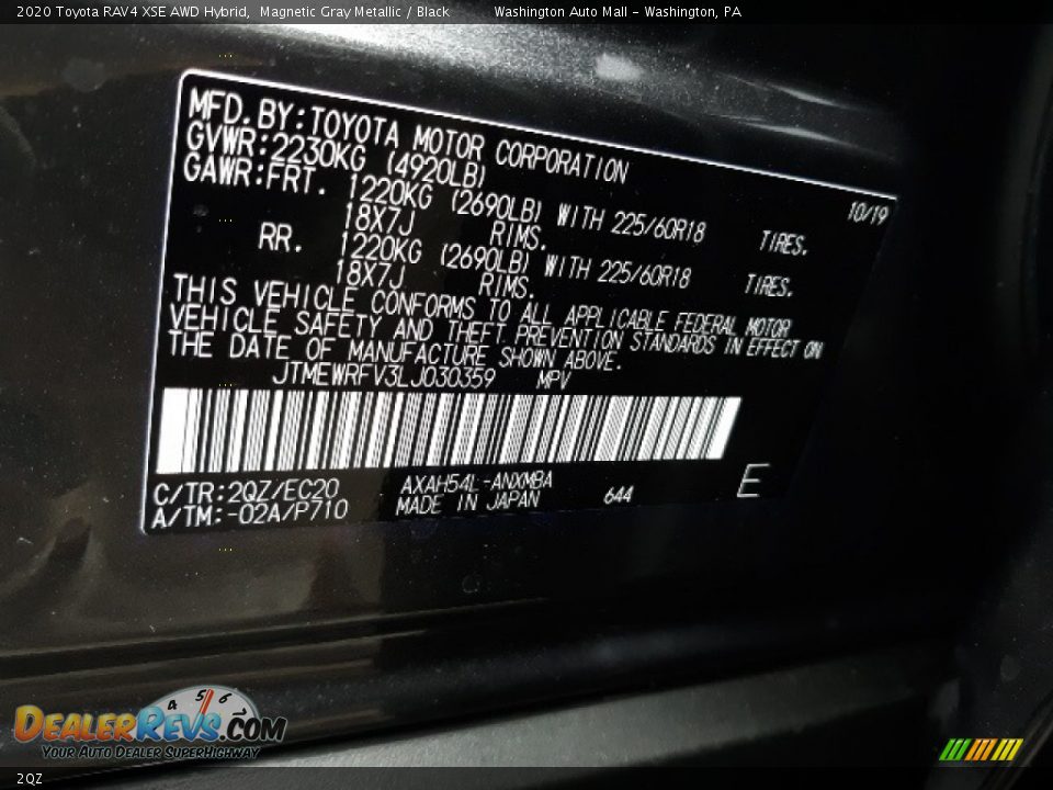 Toyota Color Code 2QZ Magnetic Gray Metallic