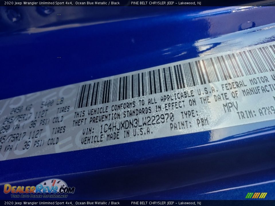 2020 Jeep Wrangler Unlimited Sport 4x4 Ocean Blue Metallic / Black Photo #9