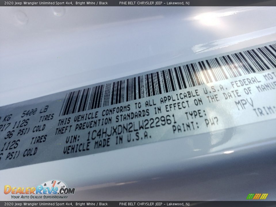 2020 Jeep Wrangler Unlimited Sport 4x4 Bright White / Black Photo #9