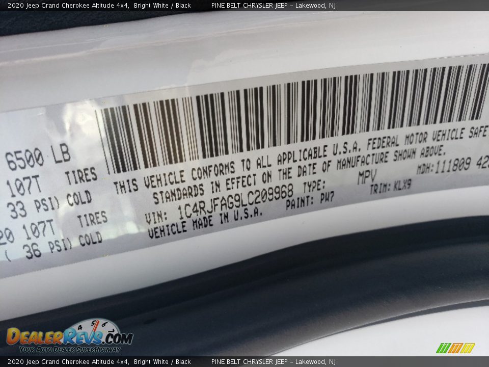 2020 Jeep Grand Cherokee Altitude 4x4 Bright White / Black Photo #9
