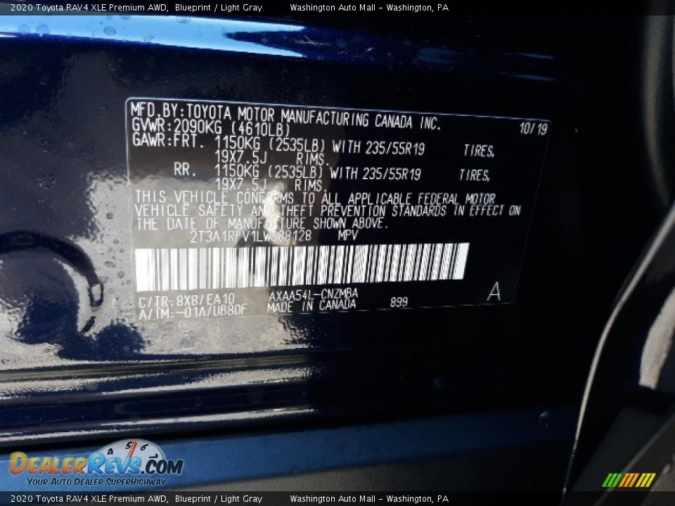 2020 Toyota RAV4 XLE Premium AWD Blueprint / Light Gray Photo #12