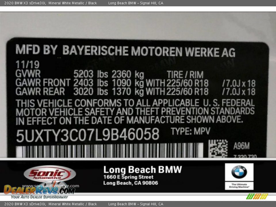 2020 BMW X3 sDrive30i Mineral White Metallic / Black Photo #11