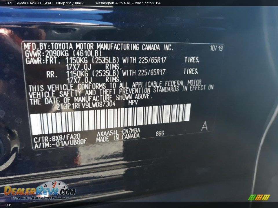 Toyota Color Code 8X8 Blueprint