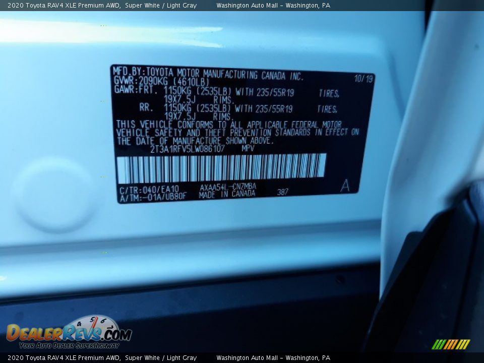 2020 Toyota RAV4 XLE Premium AWD Super White / Light Gray Photo #11