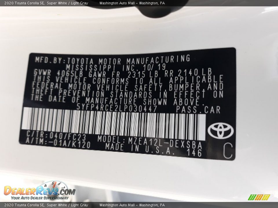 2020 Toyota Corolla SE Super White / Light Gray Photo #12