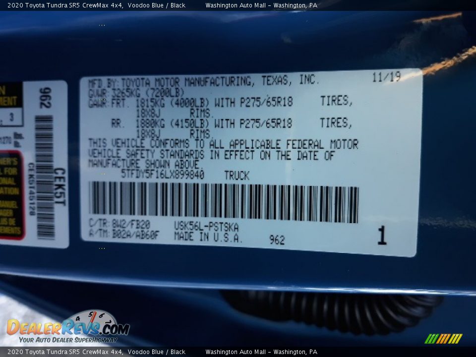 2020 Toyota Tundra SR5 CrewMax 4x4 Voodoo Blue / Black Photo #12
