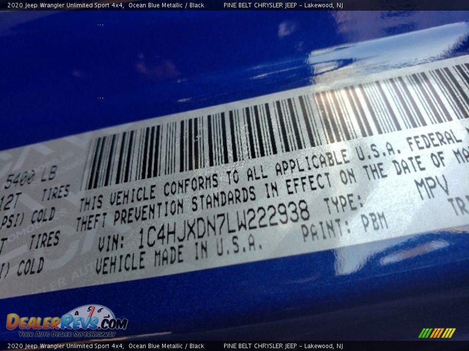 2020 Jeep Wrangler Unlimited Sport 4x4 Ocean Blue Metallic / Black Photo #9
