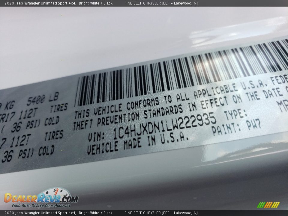 2020 Jeep Wrangler Unlimited Sport 4x4 Bright White / Black Photo #9