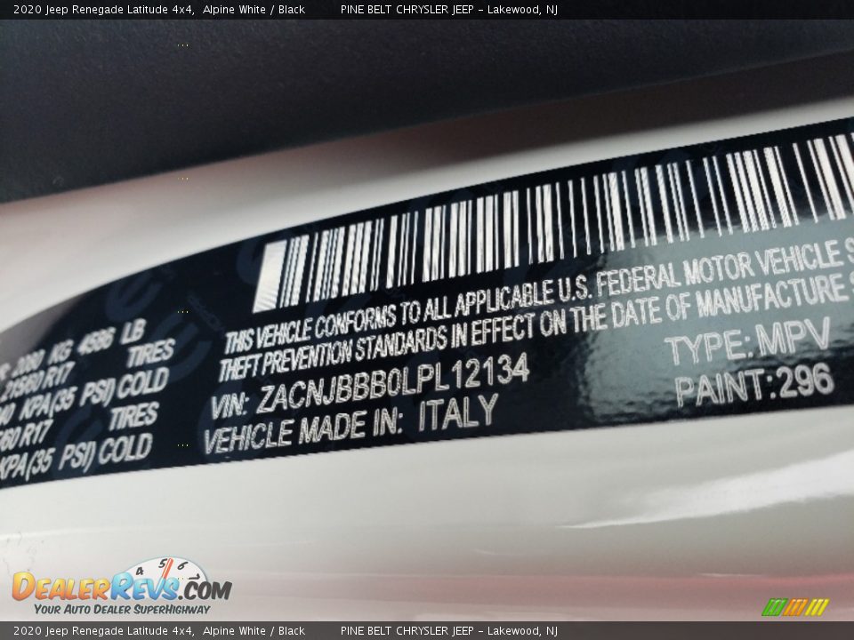 2020 Jeep Renegade Latitude 4x4 Alpine White / Black Photo #9