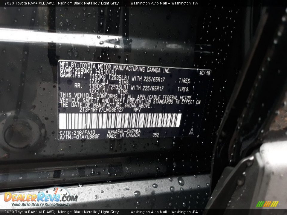 2020 Toyota RAV4 XLE AWD Midnight Black Metallic / Light Gray Photo #22