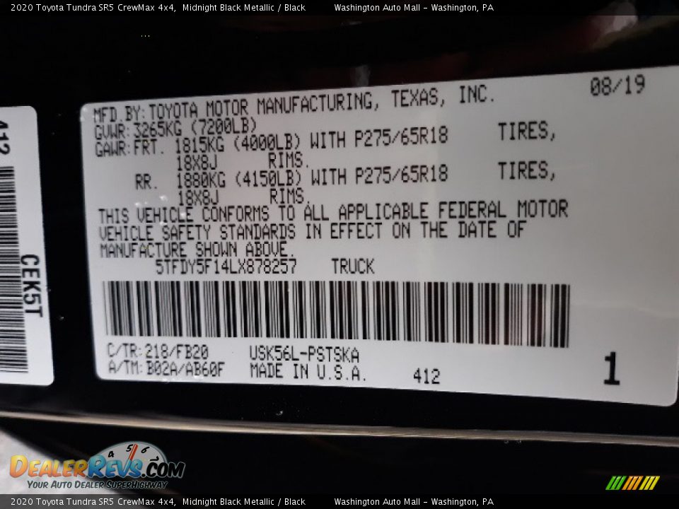 2020 Toyota Tundra SR5 CrewMax 4x4 Midnight Black Metallic / Black Photo #13