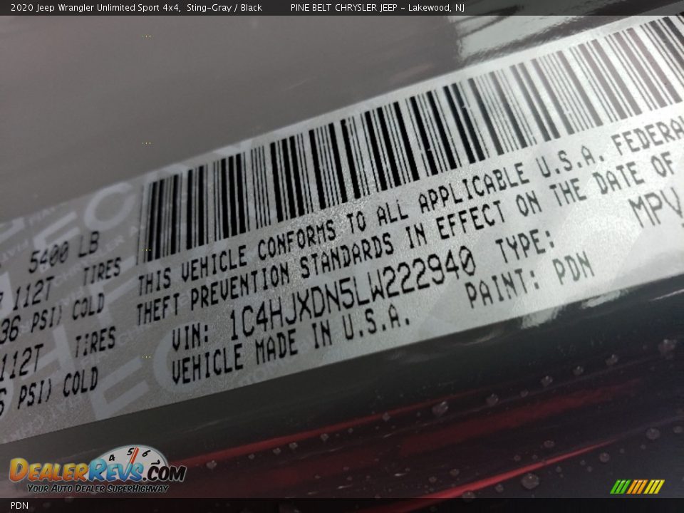 Jeep Color Code PDN Sting-Gray