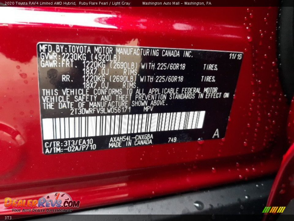 Toyota Color Code 3T3 Ruby Flare Pearl