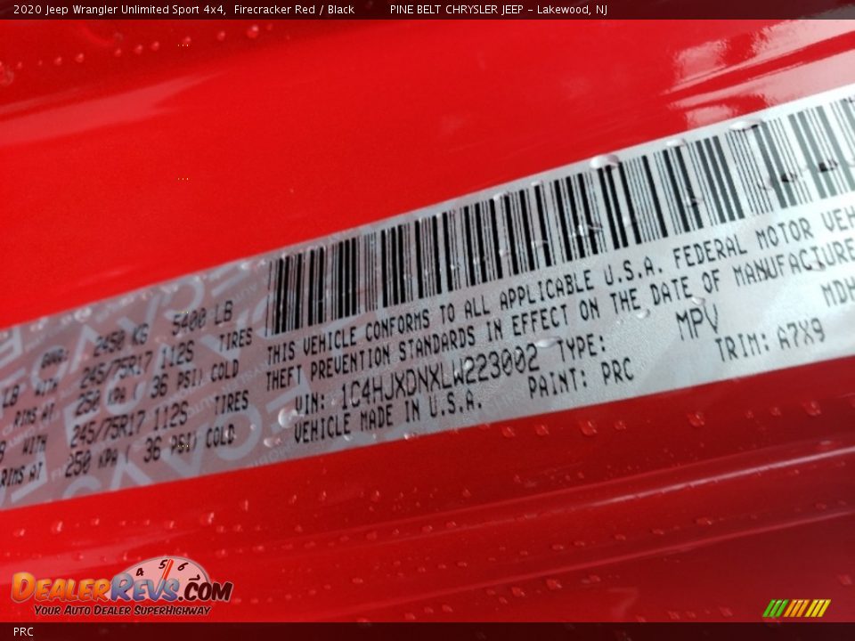 Jeep Color Code PRC Firecracker Red