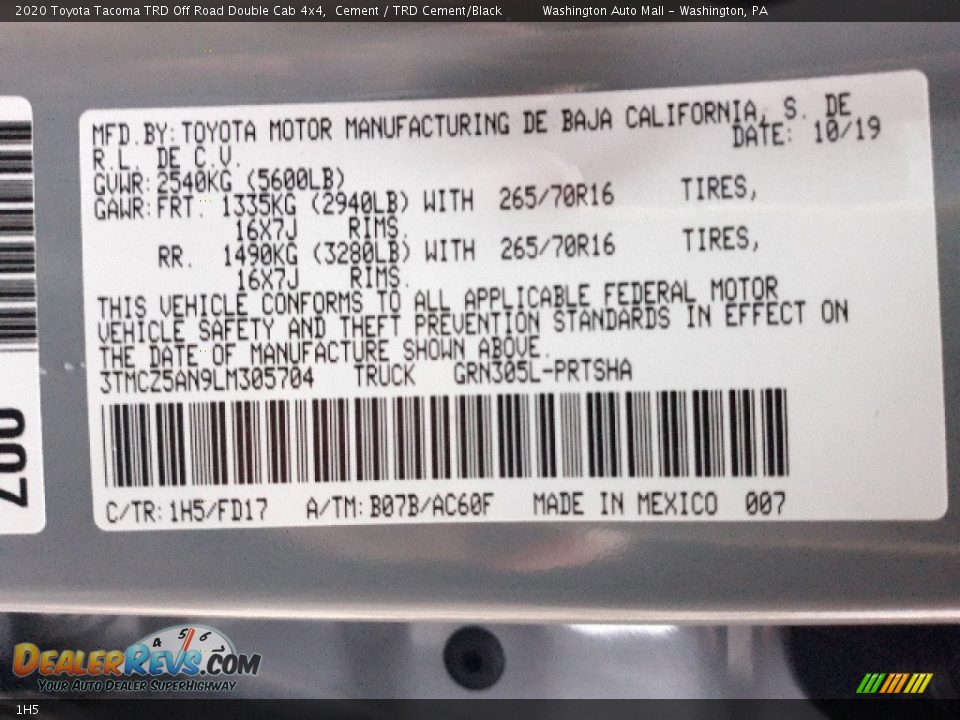 Toyota Color Code 1H5 Cement