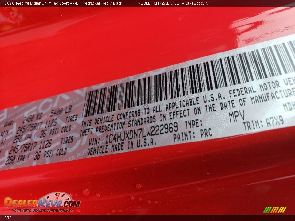 Jeep Color Code PRC Firecracker Red
