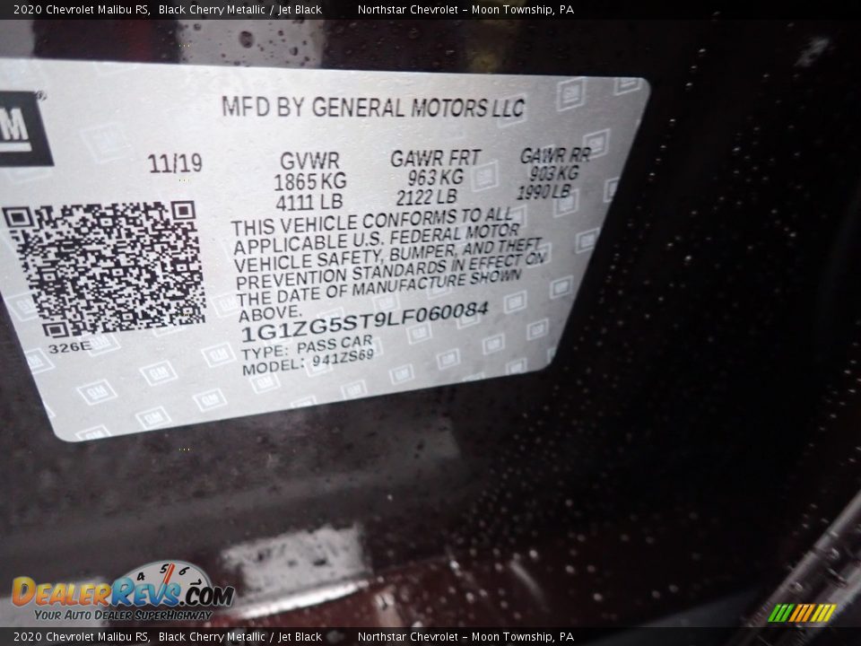 2020 Chevrolet Malibu RS Black Cherry Metallic / Jet Black Photo #14