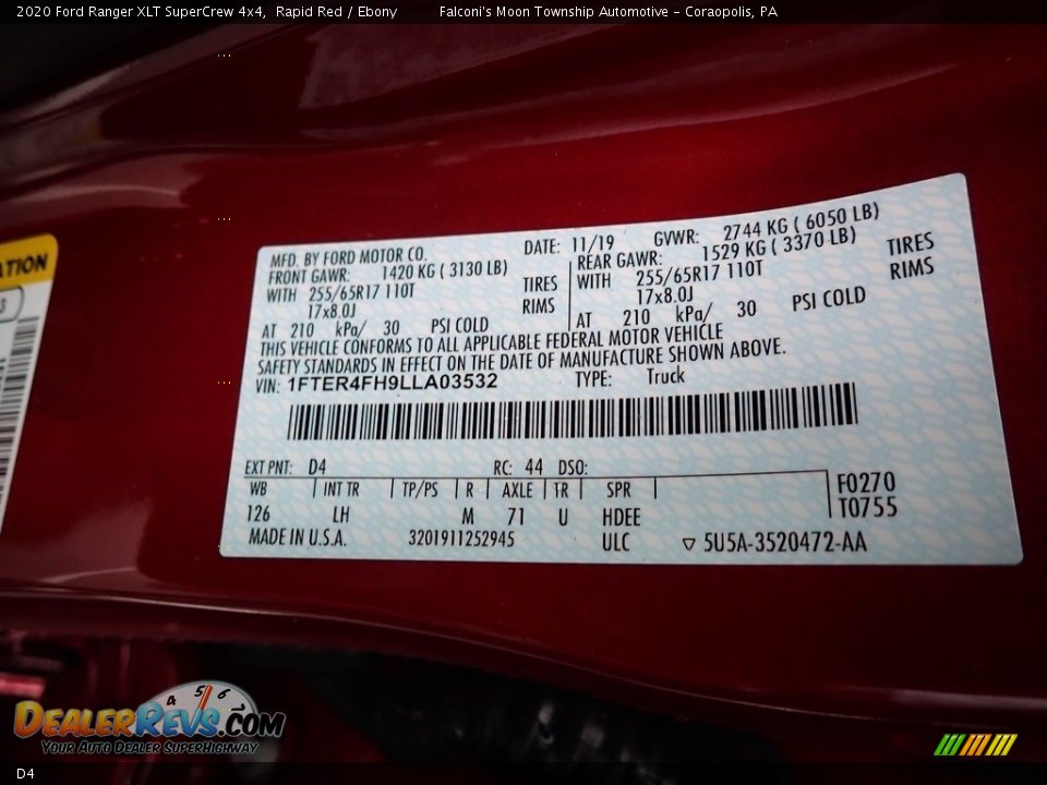 Ford Color Code D4 Rapid Red