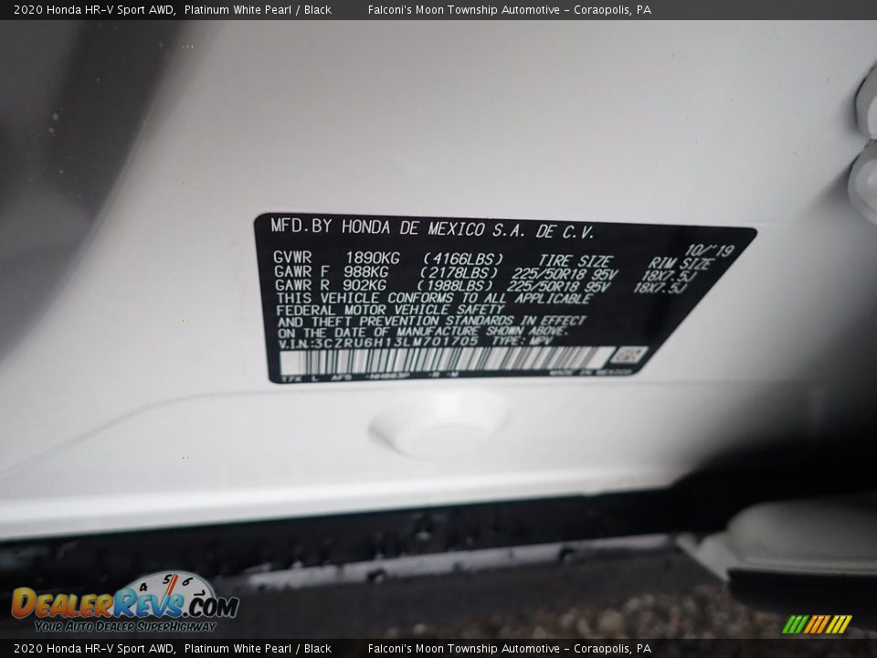 2020 Honda HR-V Sport AWD Platinum White Pearl / Black Photo #13