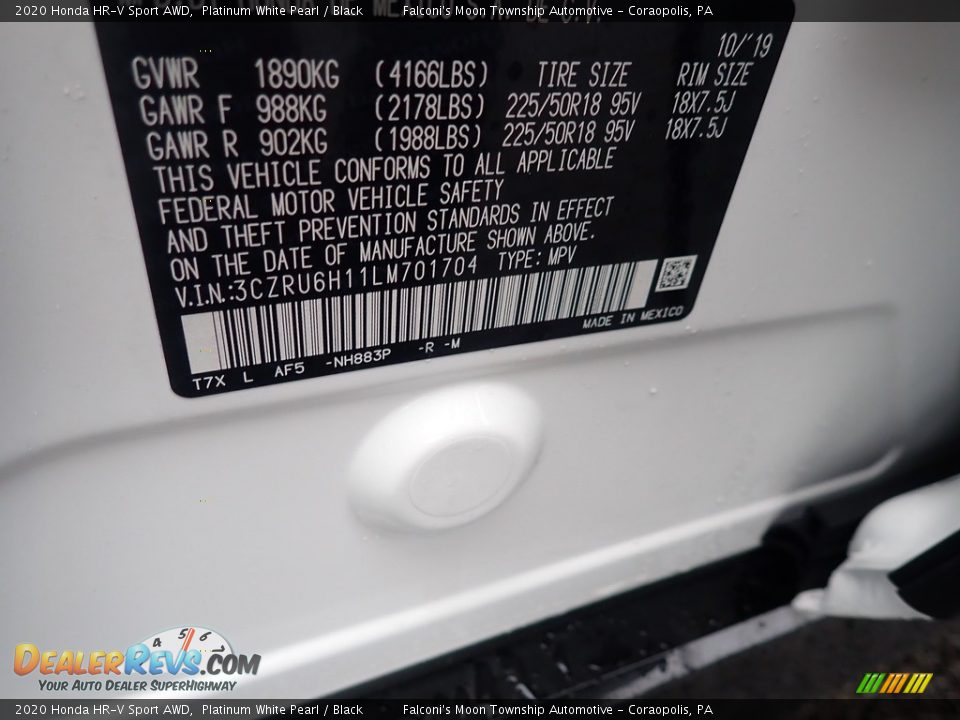 2020 Honda HR-V Sport AWD Platinum White Pearl / Black Photo #13